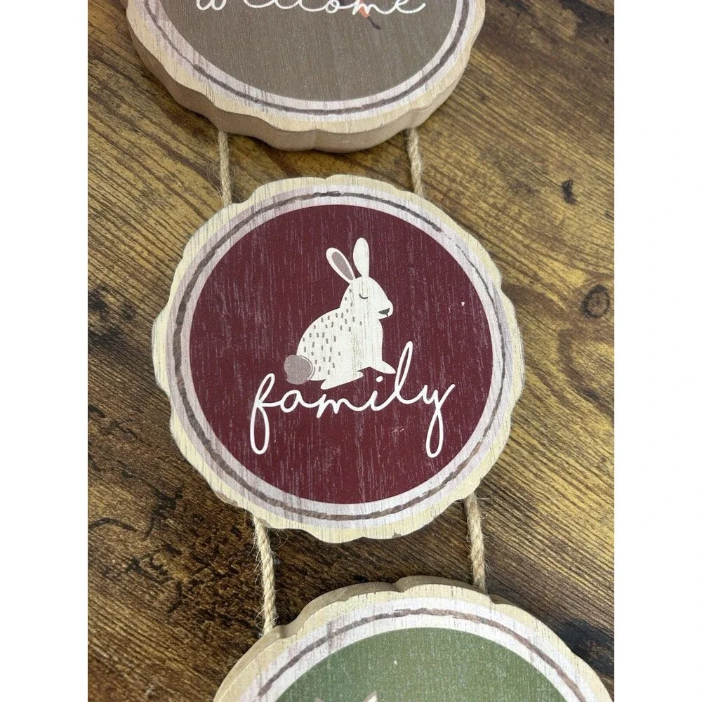 Rustic Woodland Welcome Family Friends Hanging Wood Sign Deer Fox Bunny Decor